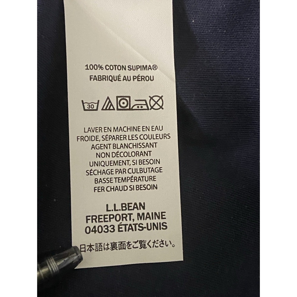 LL Bean Womens Supima Cotten Tee Shirt Top Sz L Navy 3/4 Sleeve Jewelneck - Picture 4 of 4